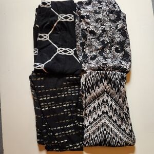 LuLaRoe Black & White Patterned Lot Set 4 Leggings Knots Trees Gray OS